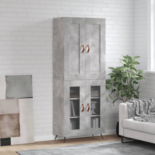 vidaXL Highboard betong grå 69,5x34x180 cm konstruert tre 8720845490195