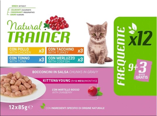 Natural Trainer våtfôr Kitten & Young blandet pakke 4 sorter 24 x 85 g
