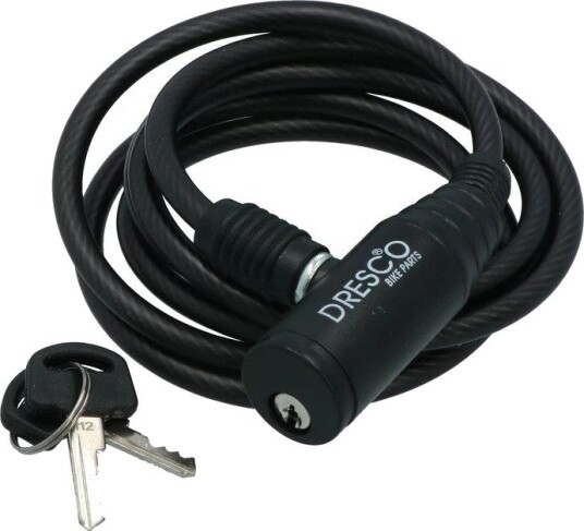 Kabellås Dresco 150 cm Ø6 mm med 2 nøkler svart