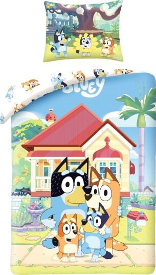 Licens Bluey sengetøy - 100% myk bomull - 140x200 cm - Dynetrekk med 2 i 1 design - 100% bomullssengesett