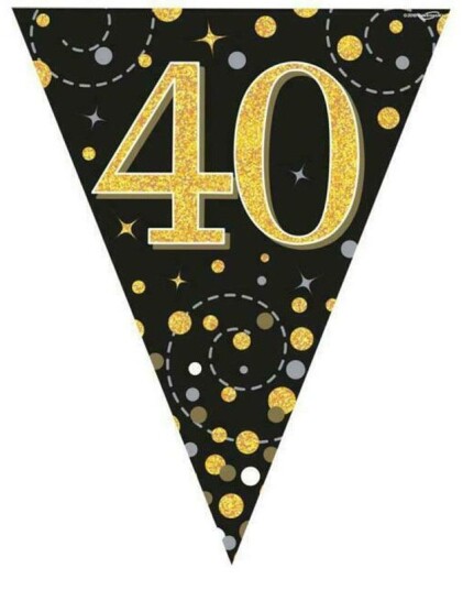 40 års Feiring Svart og Gull Holografisk Banner 3,9 Meter