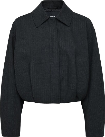 Mango Pinstripe Bomber Jacket Grey L