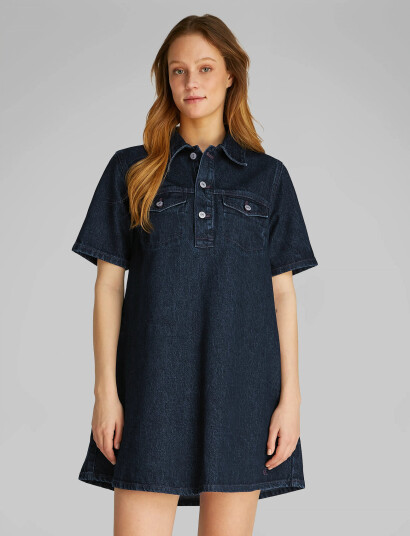 Calvin Klein Jeans Popover Denim Dress Dark Ck Blue - Blue - S Calvin Klein Jeans Popover Denim Dress Dark Ck Blue - Blue - S
