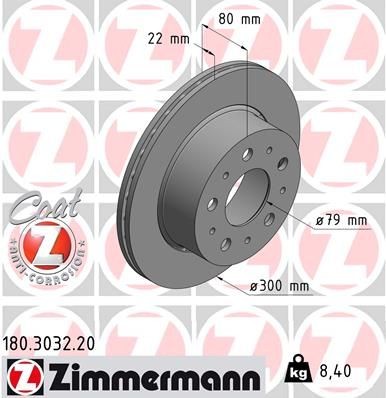 Bremseskive ZIMMERMANN 180.3032.20 Bremseskive ZIMMERMANN 180.3032.20