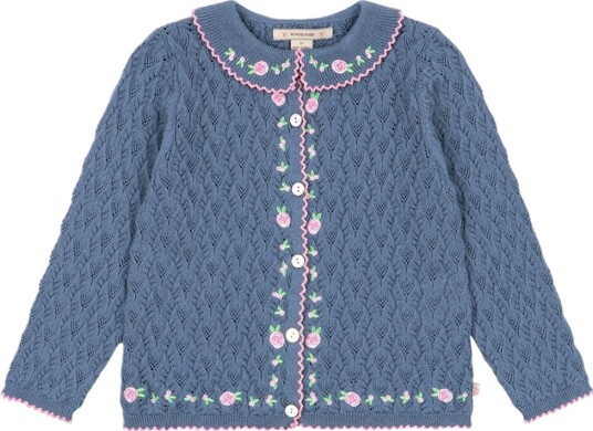 Konges Sløjd Cardigan Strikk Roser Ashley Blue Konges Sløjd 4 år (104) Cardigan Blå Rosa