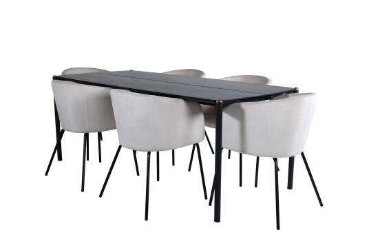 Venture Design Pelle & Berit spisegruppe Beige/svart 6 stoler & bord 190 x 90 cm