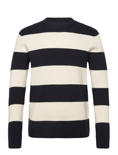 Lindbergh Rib Knitted Block Stripe O Neck Kni Black XXL