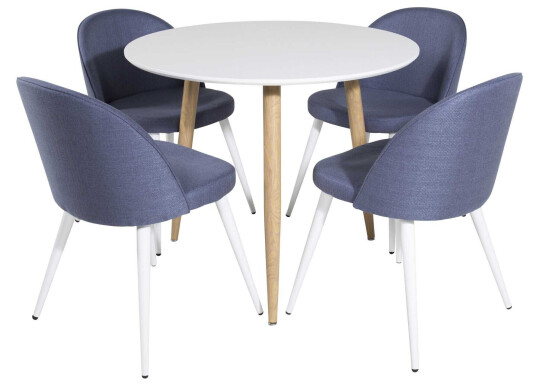 Venture Design Polar & Velvet spisegruppe Hvit/blå 4 st stoler & bord 90 cm