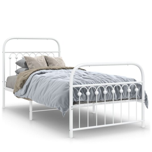 Sengeramme i metall med hode- og fotgavl hvit 90x200 cm 8721102645495