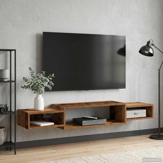vidaXL Vegghengt TV-skap Veggmontert Gammelt tre 140 x 28 x 21 cm