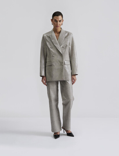 Malina Daphne Straight Leg Metallic Pants - Grey - M x 105