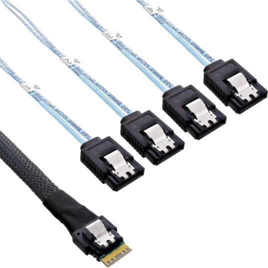InLine Slim-SAS-Kabel SFF-8654 Til 4 × SATA 7-Pinners 12 Gbps 0,5 m