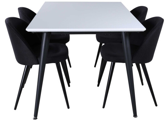 Venture Design Jimmy & Velvet spisegruppe Svart/hvit 4 stoler & bord 150 x 90 cm