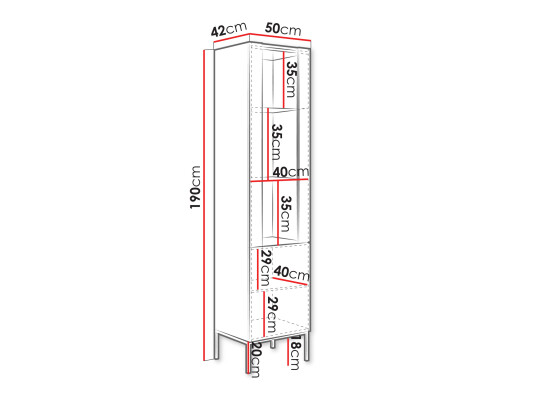 Amelus Vitrineskap 50x190 cm Brun/Svart Amelus Vitrineskap 50x190 cm Brun/Svart