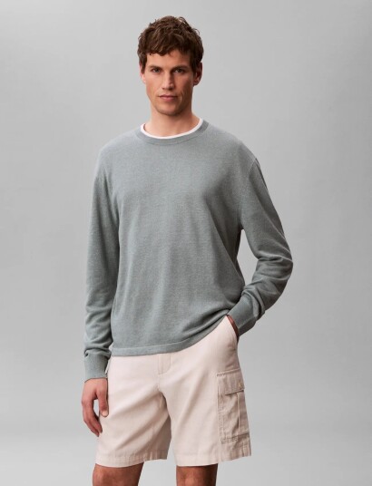 Calvin Klein Ls Linen Blend Crew Swtr 12Gg   Khaki green   XL