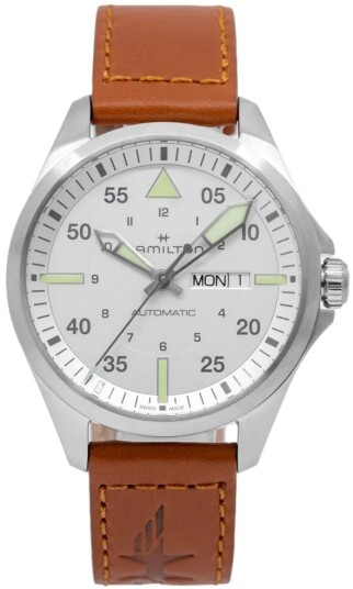 Hamilton Herreklokke H64635550 Khaki Aviation Sølvfarget/Lær Ø42 mm