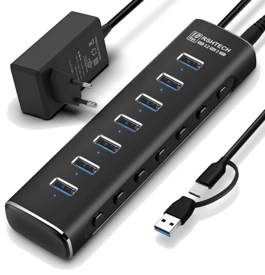Nørdic USB 3.2 Gen 2 Dokkingstasjon 7x USB-A 10 Gbps