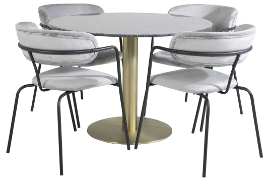 Venture Design Estelle & Arrow spisegruppe Svart/grå 4 st stoler & bord 106 cm