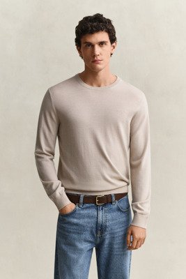 Gant Extrafine Merino Wool C Neck   Beige   S