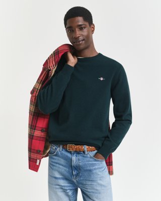 Gant Lammeullsgenser med rund hals TARTAN GREEN L Gant Lammeullsgenser med rund hals TARTAN GREEN L