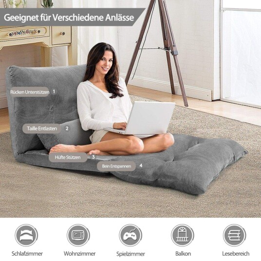 Justerbar gulvsofa – 6 posisjoner 178x98x18 cm grå