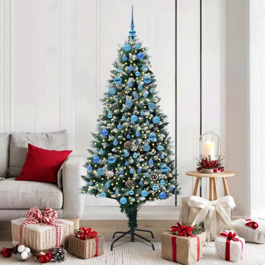 Kunstig juletre med 300 LED grønn 180 cm PVC og Stål og Plast