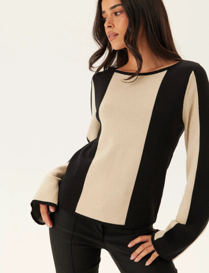 Bubbleroom Block Knitted Sweater   Cream   XL