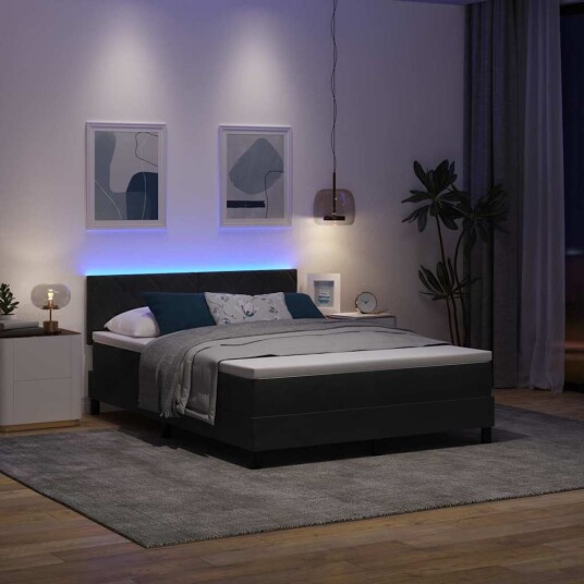 Box Spring Seng med Madrass & LED Svart 140x200 cm Fløyel Box Spring Seng med Madrass & LED Svart 140x200 cm Fløyel