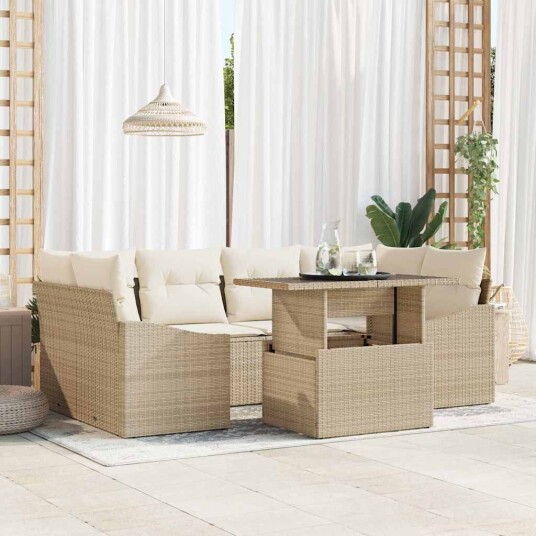 vidaXL Hagesofa Set 7 stk. Beige og krem polyrotting