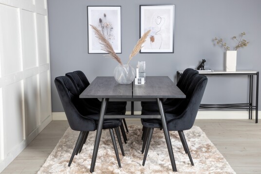 Venture Home Spisegruppe Sediza 195 cm inkl. 6 Chantor Lyx Fløyelsstoler Svart