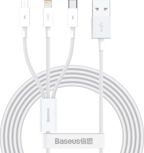 Baseus 3-i-1 USB Ladekabel 3.5A 1.2m Hvit