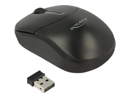 Delock - Mus - Høyre- Og Venstrehåndet - Optisk - 3 Knapper - Trådløs - 2.4 Ghz - Usb Trådløs Mottaker - Svart - Løsvekt Delock - Mus - Høyre- Og Venstrehåndet - Optisk - 3 Knapper - Trådløs - 2.4 Ghz - Usb Trådløs Mottaker - Svart - Løsvekt