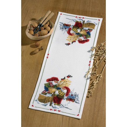 Permin Broderisett Aida Løper Nisser med Fuglenek 25x66cm