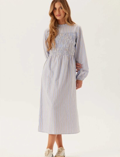 Bubbleroom Smock Cotton Dress   Blue   XL