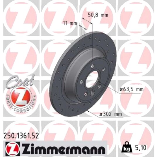 Bremseskive ZIMMERMANN 250.1361.52
