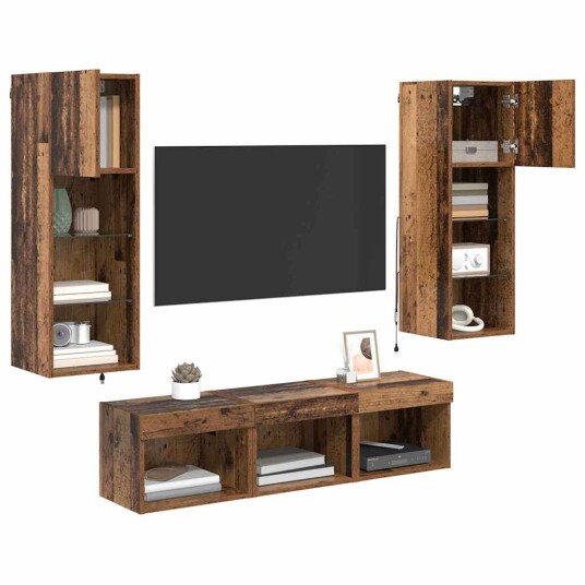 TV Vegg Enheter 5 pcs Svart Eik 60 x 30 x 30 cm Konstruert tre TV Vegg Enheter 5 pcs Svart Eik 60 x 30 x 30 cm Konstruert tre