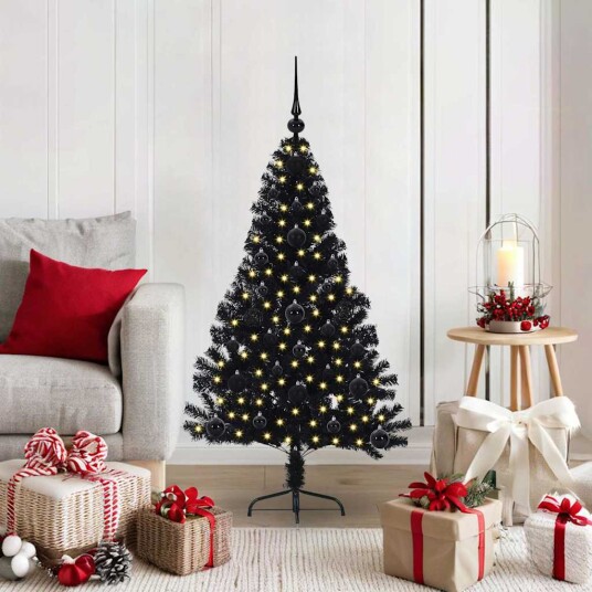 Kunstig Forhåndsopplyst Juletre med 150 LED Svart 120 cm PVC