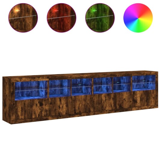 vidaXL Skjenk med LED-lys røkt eik 283x37x67 cm