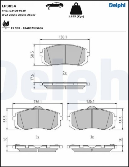 Bremseklosser sett DELPHI LP3854