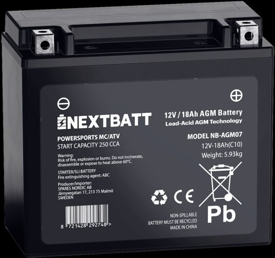 NEXTBATT AGM-batteri MC 12v 18ah - 175x87x155 mm