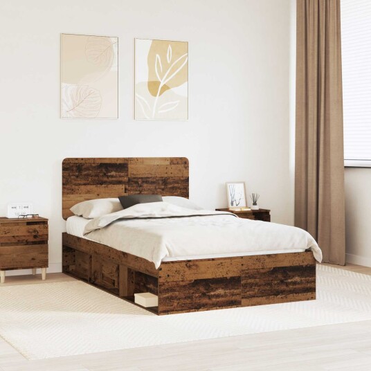  Sengestamme med hodegjerde Gammelt tre 135 x 190 cm Massiv furu