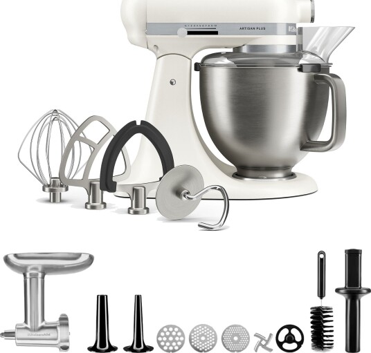Kitchenaid Artisan Plus kjøkkenmaskin med kjøttkvern 4,7 liter porcelain white