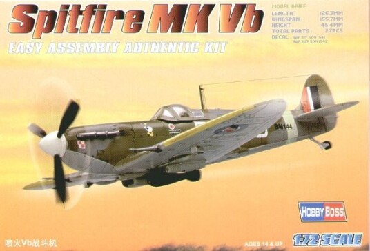 HobbyBoss Spitfire Mk Vb Modellfly Byggesett 1:72