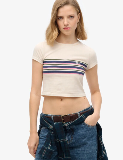 Superdry Vintage Stripe Crop Tee Cream 12 Superdry Vintage Stripe Crop Tee Cream 12