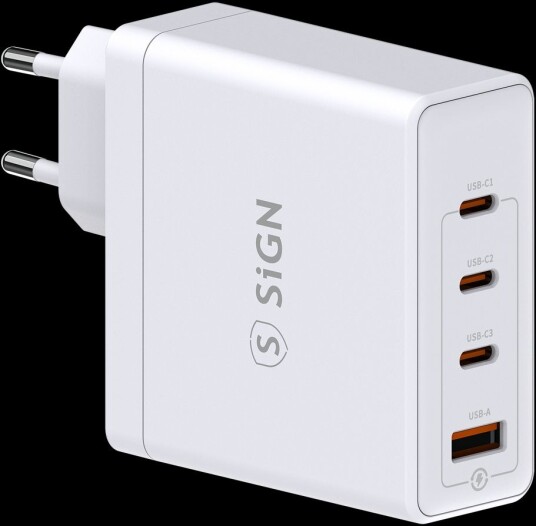 SiGN Hurtiglader GaN 140W 3x USB-C / 1x USB-A Hvit SiGN Hurtiglader GaN 140W 3x USB-C / 1x USB-A Hvit
