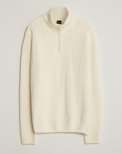 Boss ORANGE Kenter Wool Knitted Half Zip Open White