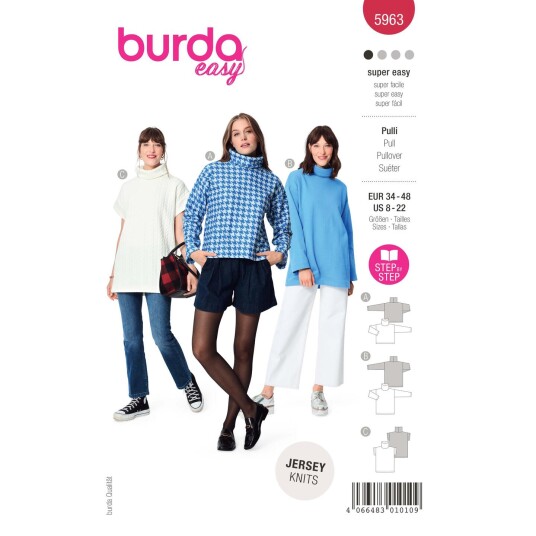 Burda 5963 - Genser & Vest EUR: 34-48, US: 8-22