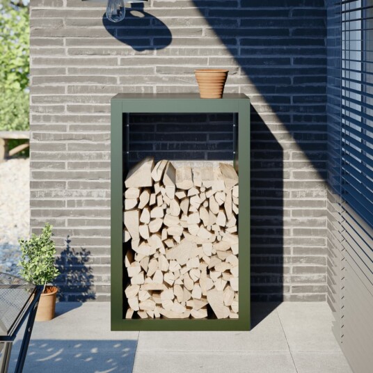 Vedstativ grønn 60x40x100 cm stål