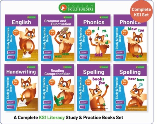 Complete Key Stage 1 Literacy Study & Practice Books  8book bundle! English, Phonics, Spelling, Handwriting, Reading Comprehension for AGES 4  7