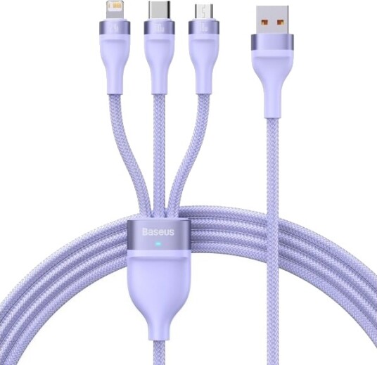 Baseus Flash Series Ii 3 I 1 Ladekabel Usb A Til Lightning/Microusb/Usb C 100W 5A 1,2 M Lilla Cass030005